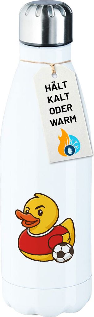 Huuraa Edelstahl-Trinkflasche Quietscheente Fußballer Gummiente Fussballspieler Geschenk 500ml White Wasserflasche Quietscheente Fußballer Präsent