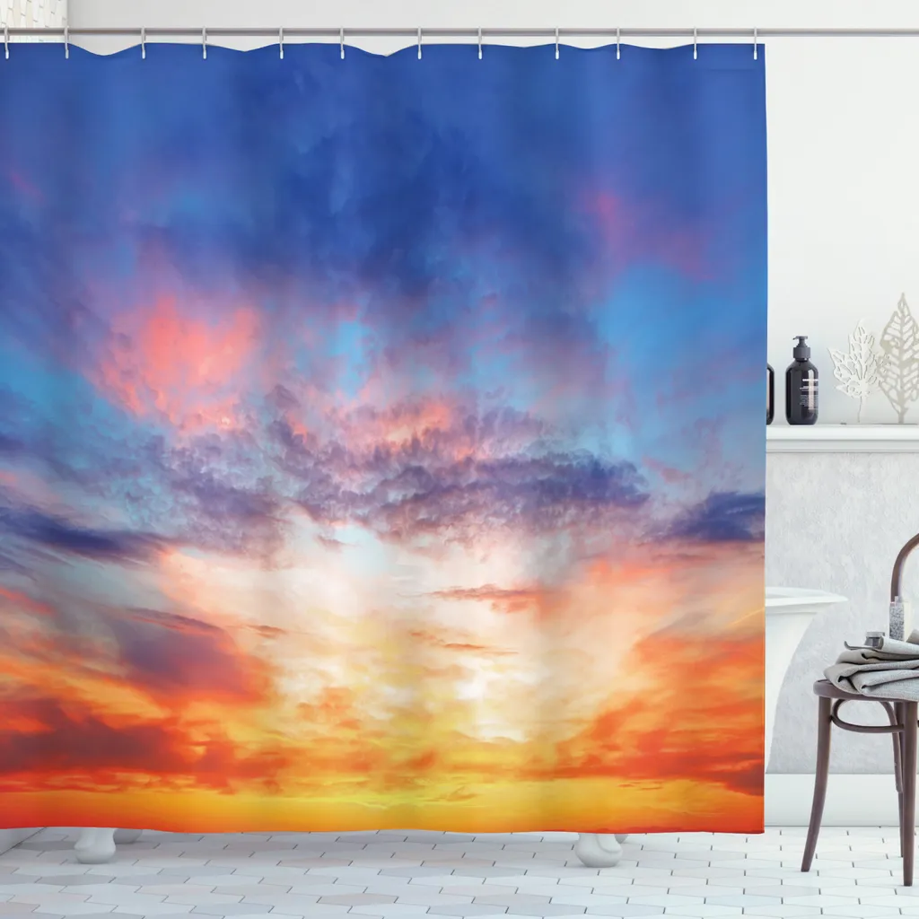 Tenda Doccia 182x182 Cm Cielo Blu E Nuvole - Poliestere Impermeabile, Con 12 Ganci, Stampa 3D, Multiuso