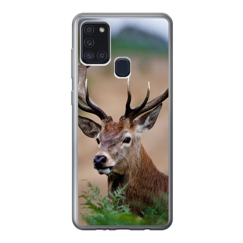 MuchoWow Handyhülle Schutzhülle Hülle für Samsung Galaxy A21s Hirsche - Farne - Natur Silikon Softcase Handy Hülle - Hartschale