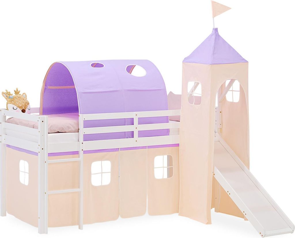 Lit superposé 90x200 cm avec Toboggan Lit mezzanine en Bois Image du produit 