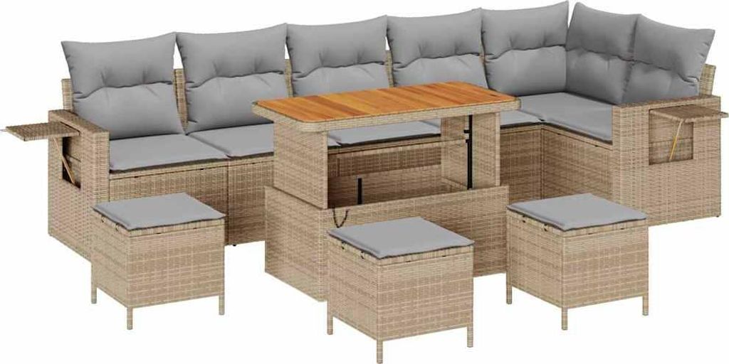 vidaXL Gartensofa-set 10 pcs Beige Poly-Rattan