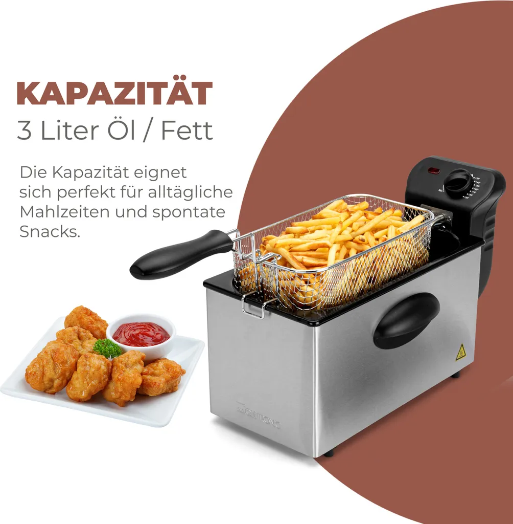 Friteuse en acier inoxydable 3L Clatronic FR 3586 - Cuisson précise - 3
