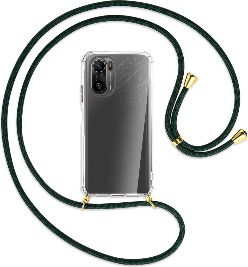 Handykette Backcover-Schutzhülle mit Band (Metall goldfarben) für Xiaomi Mi11i / Poco F3 (Pro), Redmi K40 - dunkelgrün