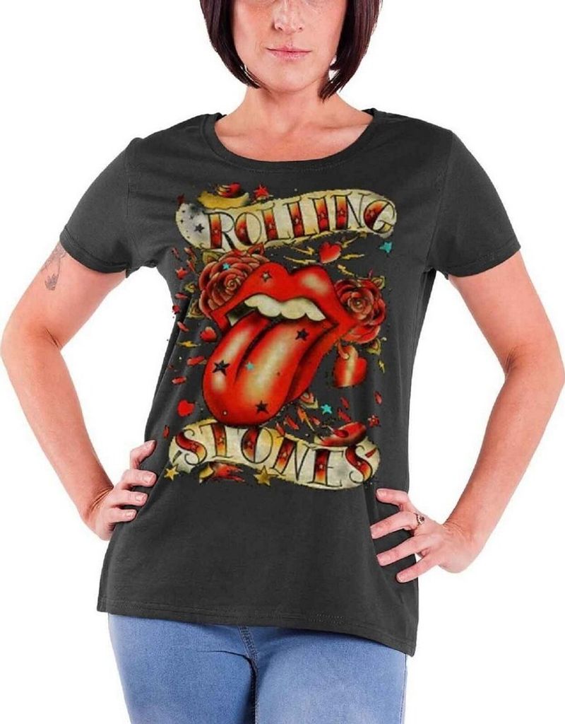 The Rolling Stones - T-Shirt Logo für Damen RO1487 (S) (Anthrazit)