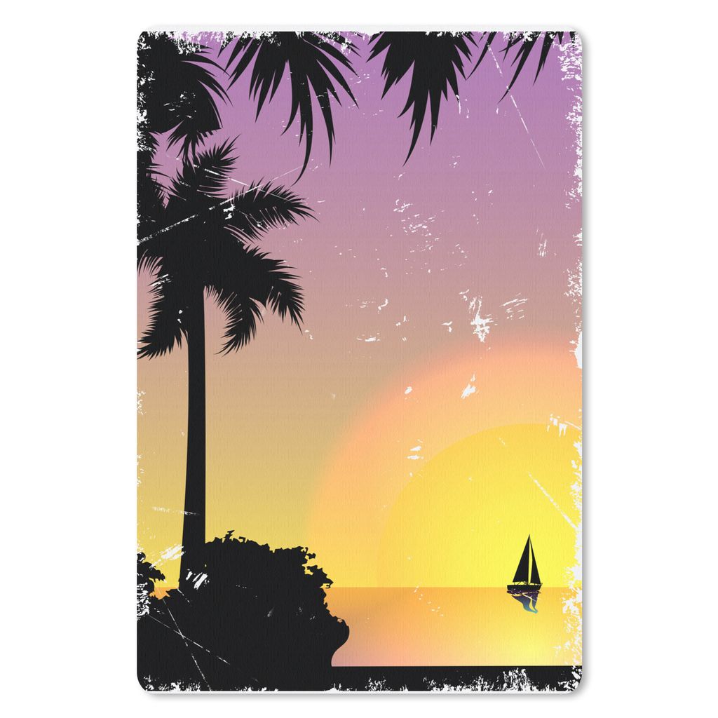 MuchoWow Mauspad Mousepad Boot - Segeln - Palme - Nacht 18x27 cm - Mousepads - Maus Mat - Pad - Mausunterlage