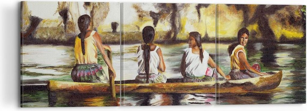 Bild auf Leinwand - Leinwandbild - Frau Wasser Boot - 120x40cm - Wand Bild - Wanddeko - Wandbilder - Leinwanddruck - Bilder - Kunstdruck - Wanddeko...