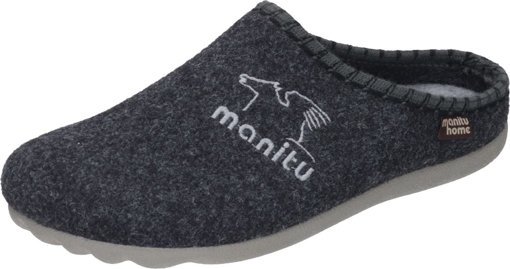 Manitu 220274 Herren Hausschuhe Pantoffeln Filz, Größe:44 EU, Farbe:Grau
