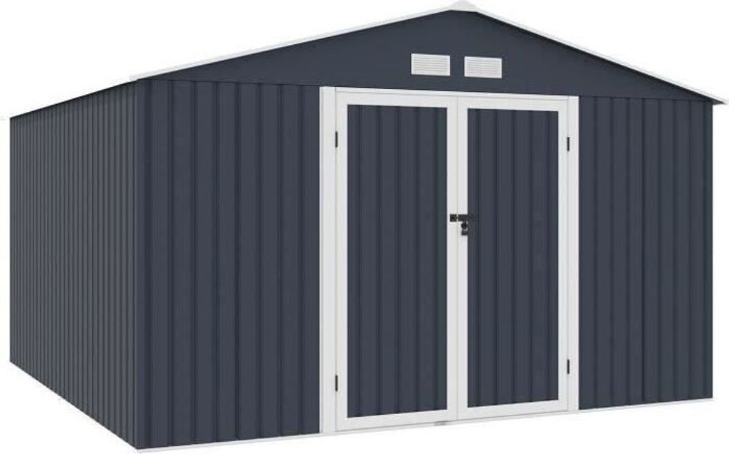 Gartenhaus Metall, 10,85 m², 340 x 319 x 210 cm, LUNEX, Inklusive Verankerungskit, 2 Flügeltüren, Grau