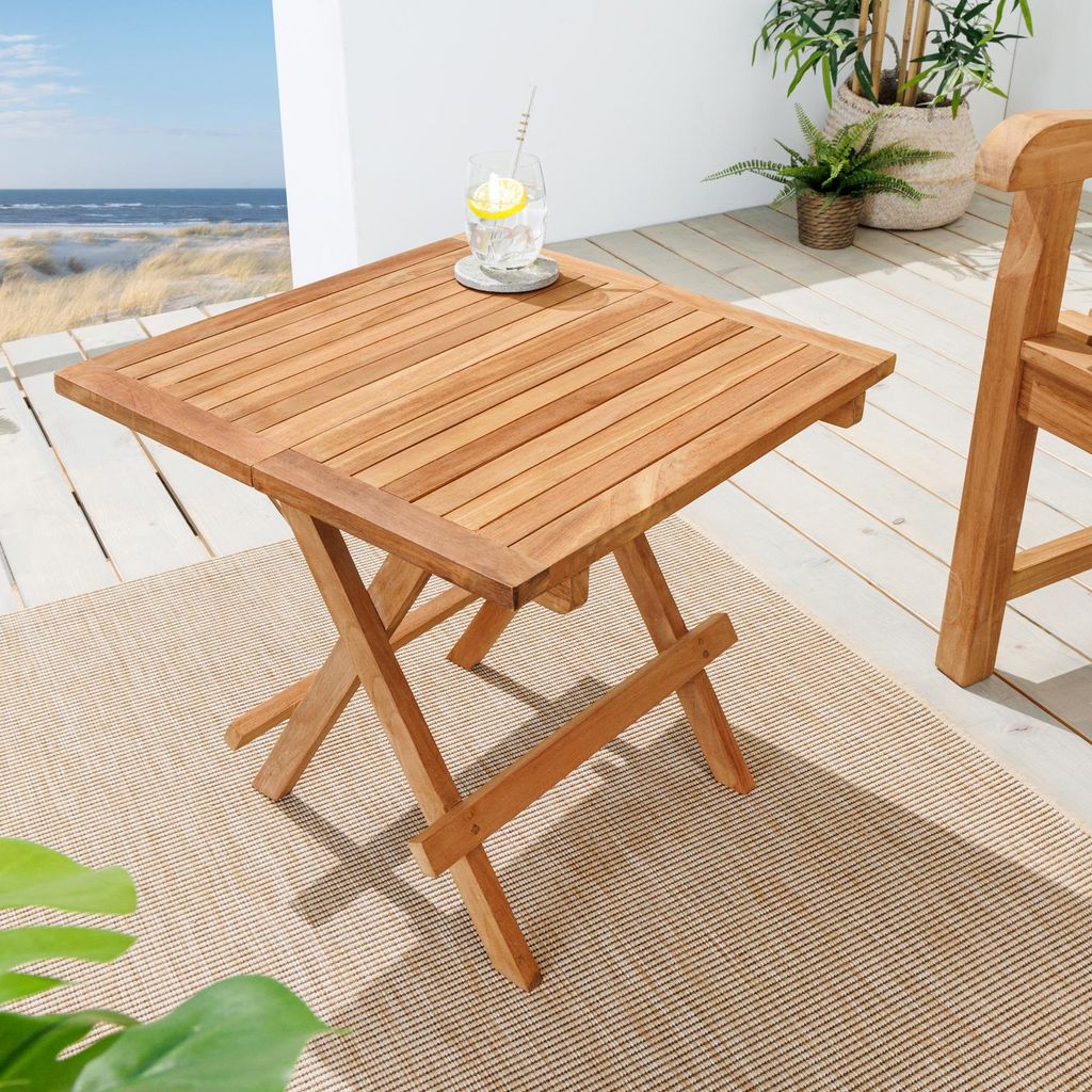 Massiver Gartenbeistelltisch EMPIRE TEAK 50cm natur Teakholz klappbar