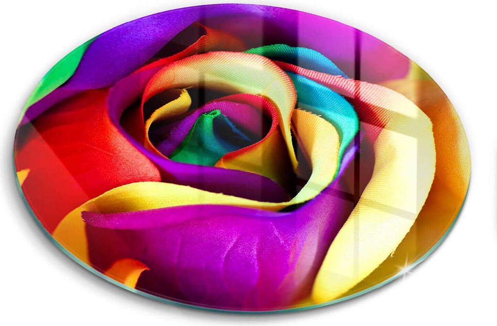Glasschneideplatte - Herdabdeckplatte - fi40 cm -Schneidebrett - Spritzschutz - Bunte Rosenblätter