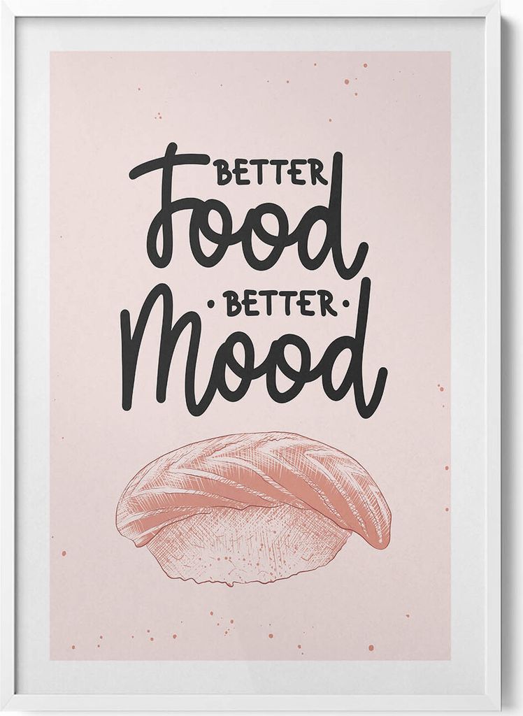 Beschriftung für Küche und Esszimmer „Besseres Essen, bessere Stimmung“– Wandbild mit Rahmen – Gerahmtes Bild – Wanddekoration – 70x1...