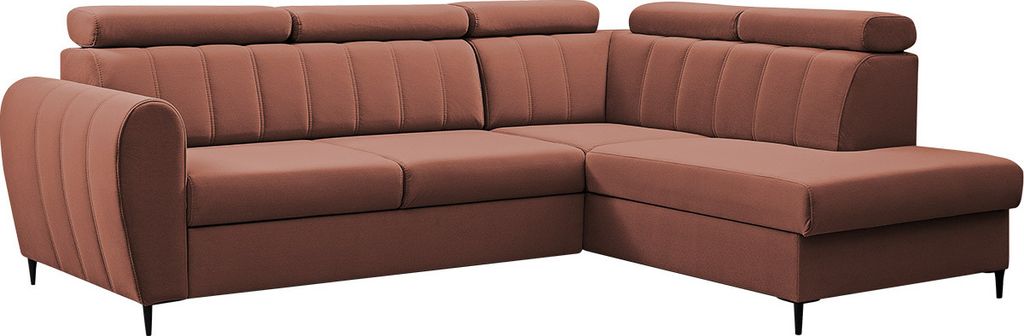 MIRJAN24 Ecksofa Forio L, Eckcouch mit Bettkasten und Schlaffunktion, Einstellbare Kopfstützen, Schwarze Metallfüße (Farbe: Kronos 29, Seite: Re...