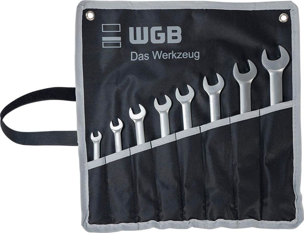 WGB Maulschlüssel-Satz mit Ringratsche 9235 RT/5 - 5-teilig gekröpft, Stopring, Rolltasche, Chrom-Vanadium Stahl