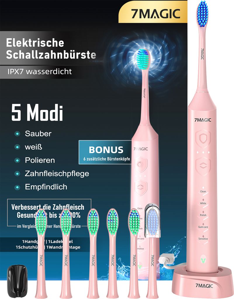 7MAGIC Elektrische Zahnbürste, Wiederaufladbar 10 Stunden Produktbild 
