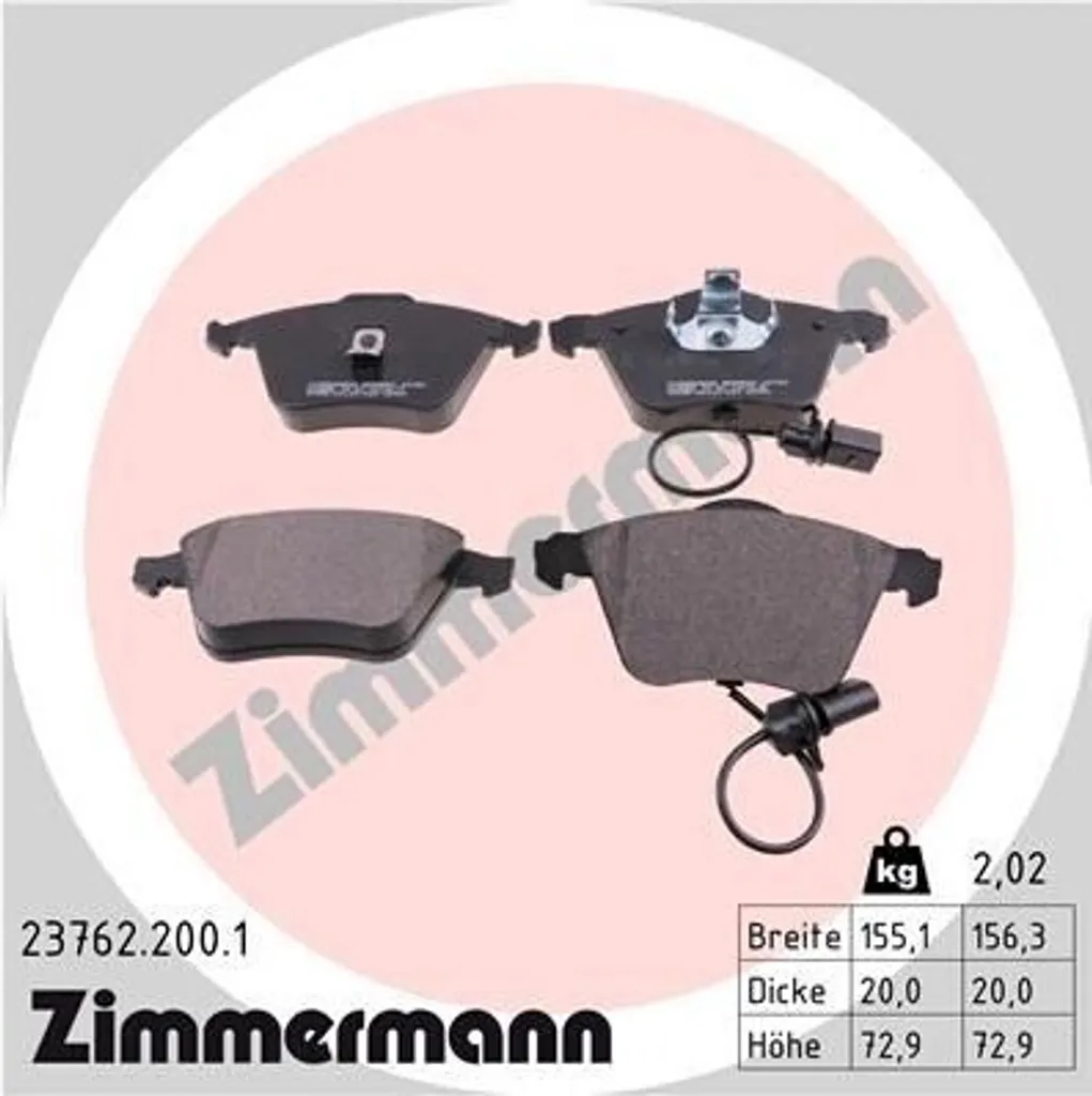 Freinage Fiable Audi A6 4B avec les Plaquettes Zimmermann 23762.200.1