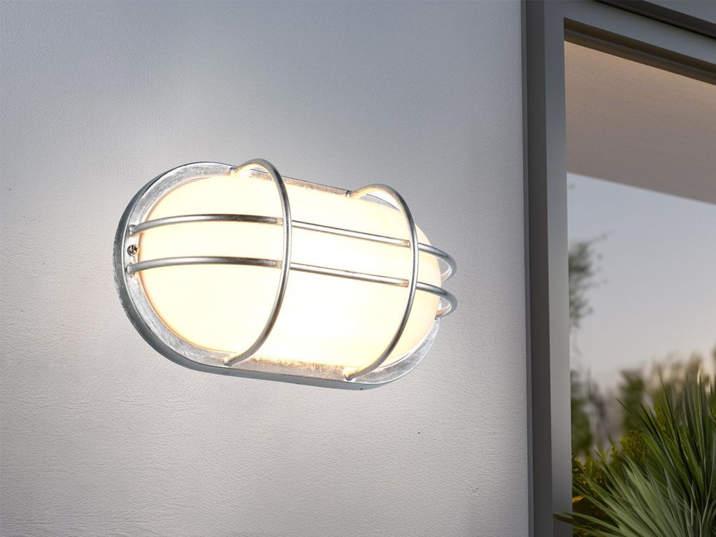 LED Außenwandleuchte Kellerlampe aus Metall feuerverzinkt wetterfest, B: 26cm