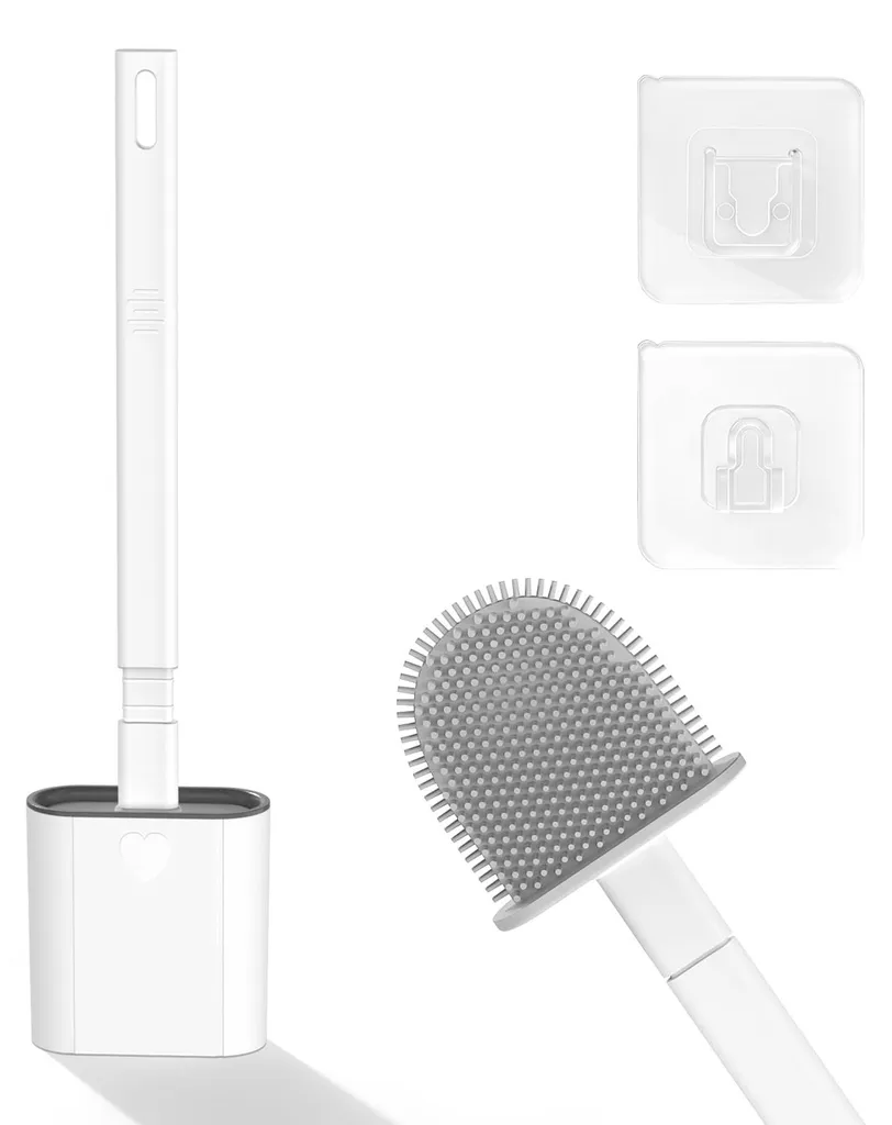 Brosse toilette silicone flexible avec support mural aéré - Lot de 1