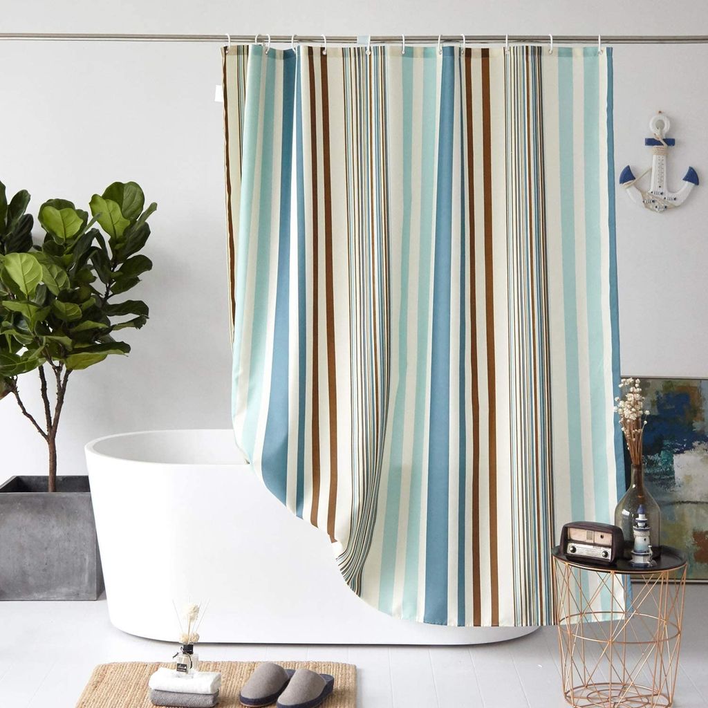 Produktbild von Duschvorhang Mit Bunten Federn-Muster (180x180 Cm) – Inkl. 12 Weißen Ringen, Polyester, Waschbar Bis 40°C
