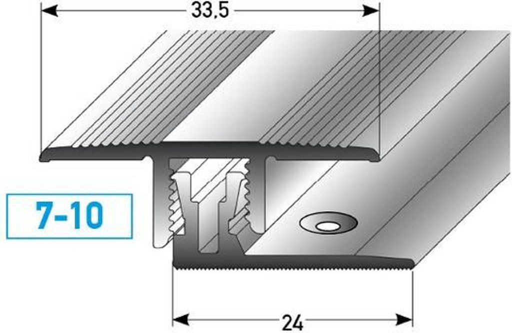 PROVISTON | Klick-Übergangsprofil | Aluminium eloxiert | Edelstahloptik | Breite 33.5 mm | Höhe 7 - 10 mm | Länge 1000 mm | Gebohrt | Klicksyste...