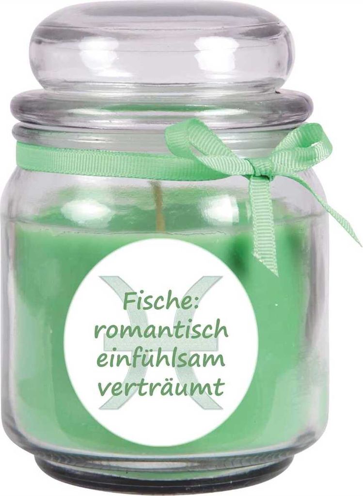 Sternzeichen Duftkerze Kokos im Bonbonglas ( Fische ) - viele Motive zur Auswahl, 300g - Brenndauer bis zu 70 Std - Pisces