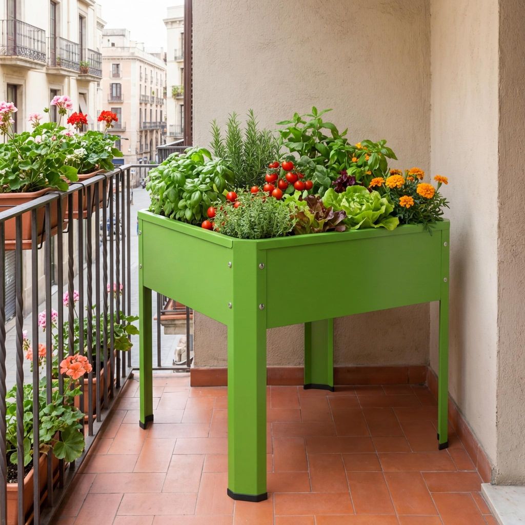 VCM Metall Hochbeet 50x40x45 cm, stehender Pflanzkasten für Balkon Terrasse Garten, Blumenkasten auf Beinen, Balora M