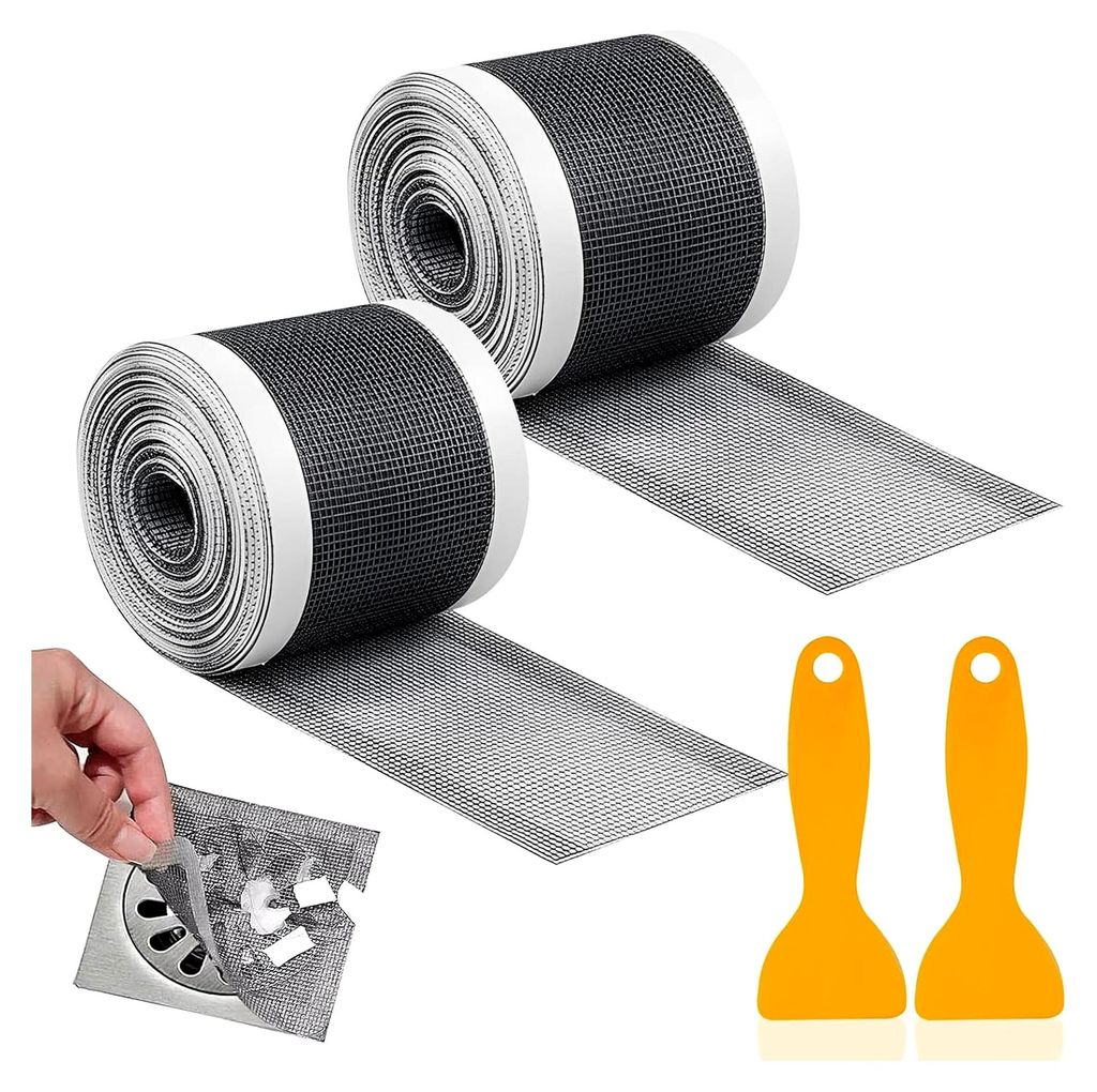 2 Stück Abflusssieb für Dusche, Einweg Haarfänger 10cm x 10m Duschabfluss Mesh Aufkleber mit Plastikspatel für Badewanne und Küchen