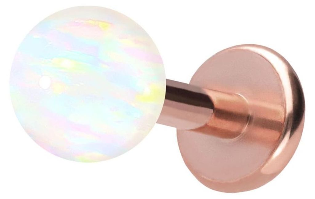 Ohrpiercing, Nasenpiercing Titan Labret mit Push Fit SYNTHETISCHER OPAL RoséGold Stablänge: 5mm + Stabstärke: 1,2mm + Kugelgröße: 4mm