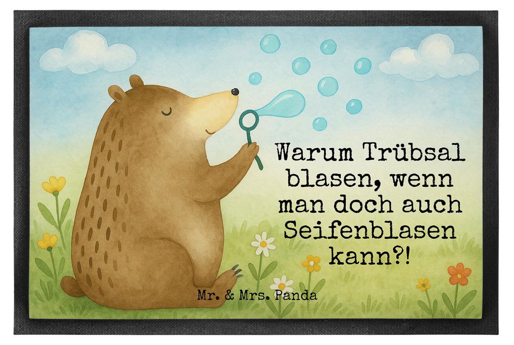 Mr. & Mrs. Panda Gummi-Fußmatte Bär Seifenblasen Design 50 x 75 cm - Weiß - Geschenk, Schmutzmatte, Fussmatte, Bodenvorleger, Schuhabstreifer, T...