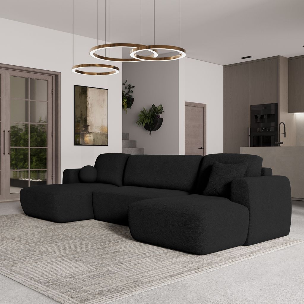 Masseno Ecksofa SENTUM N mit Schlaffunktion U-Form, Sofa mit Bettkasten, Wohnzimmersofa, Couch, Soffa, Bettsofa, Couchgarnitur- Schwarz, NOW OR NEV...