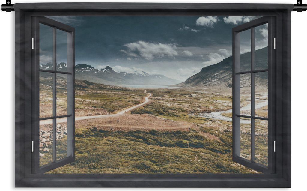 MuchoWow Wandteppich Wandbehang Aussicht - Weg - Berg 120x80 cm Tapisserie Dekoration Wandtuch - Wanddekorationen - Wandtücher