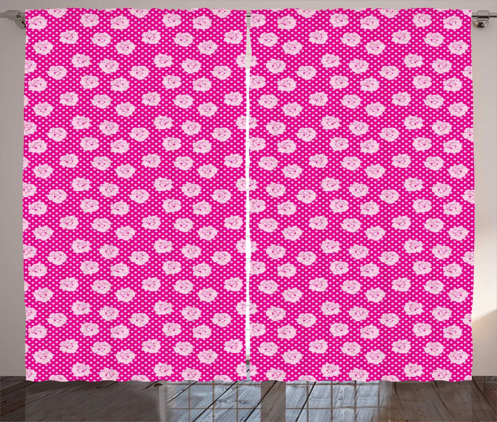 Rideau anti-vis-à-vis fleurs roses pour grand salon, 280x225 cm chic