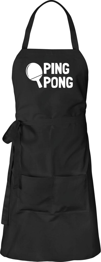 Huuraa Schürze Ping Pong Tischtennis Schwarz mit Taschen Baumwolle Kochschürze Geschenkidee