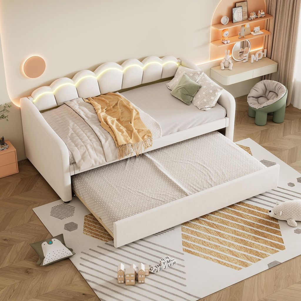 okwish Schlafsofa Daybett 90x200cm mit Ausziehbarem Unterbett 90x190cm und Lattenrost, Tagesbett Kinderbett Jugendbett mit farbwechselndes Umgebung...