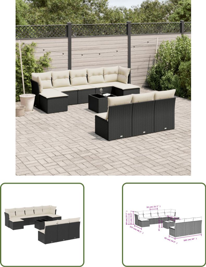 The Living Store 11-tlg. Garten-Sofagarnitur mit Kissen Produktbild 
