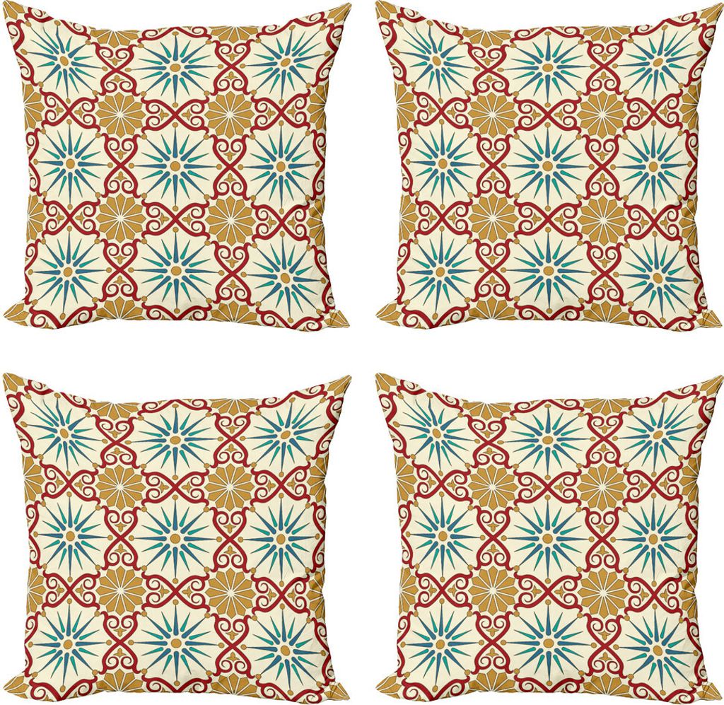 ABAKUHAUS marokkanisch Kissenbezug Set (4 Stück), geometrische Formen, Moderner Doppelseitiger Digitaldruck, 40 cm x 40 cm, Senf Beige