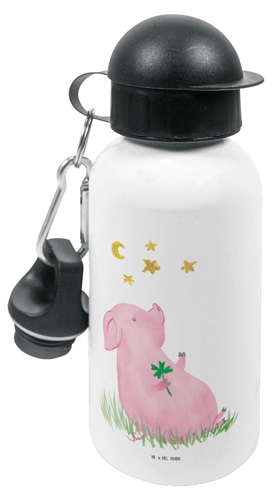 Mr. & Mrs. Panda Trinkflasche Schwein Glück - Weiß - Geschenk, Lustige Sprüche, Motivation, Wasserflasche, Kindergarten, Ziele, Träume, Trinkbe...