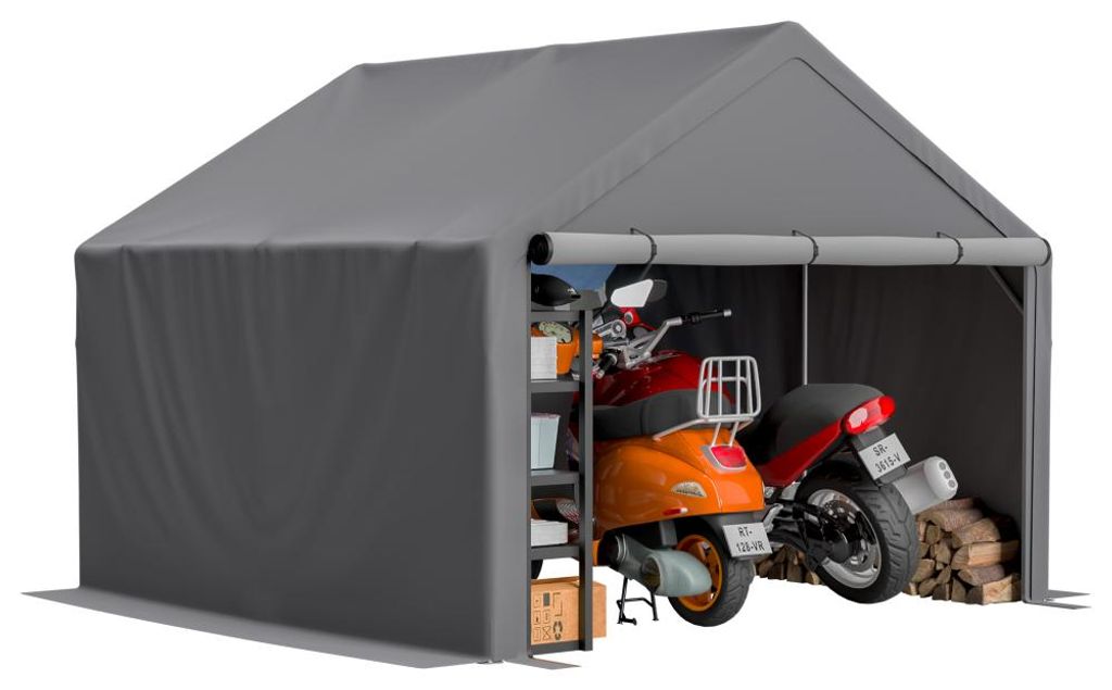 AIORBER Fahrradgarage 305x296x233 cm Geräteschuppen Garagenzelt Lagerzelt Gartenschuppen wetterfest mit Rolltor für Fahrräder und Geräte Dunkel...
