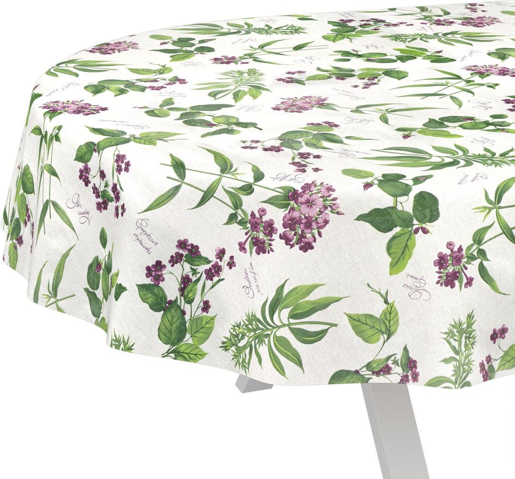 Tischdecke wasserabweisend abwaschbar Grün Oval 200x140cm Landhaus Feldblumen Wachstuch Gartentischdecke