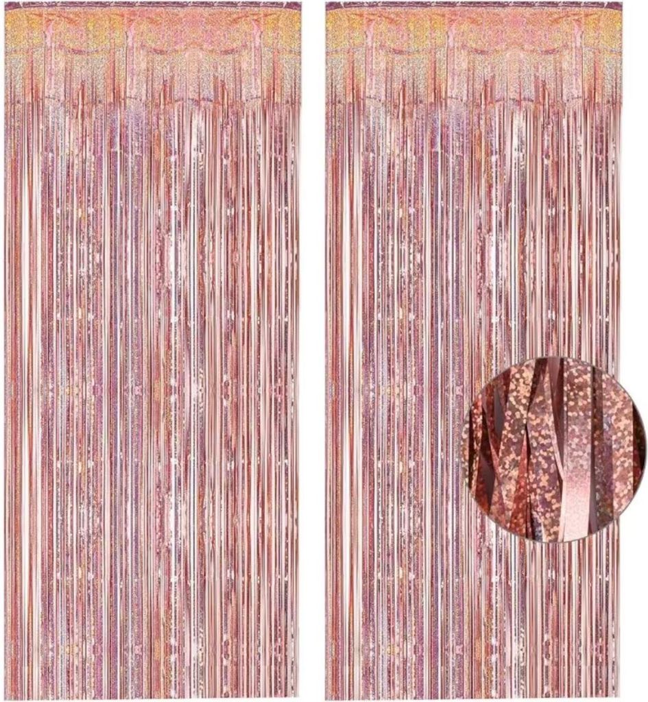 Lametta Vorhang 2 x 1 m, rosegold glitzernd, holographisch Produktbild 
