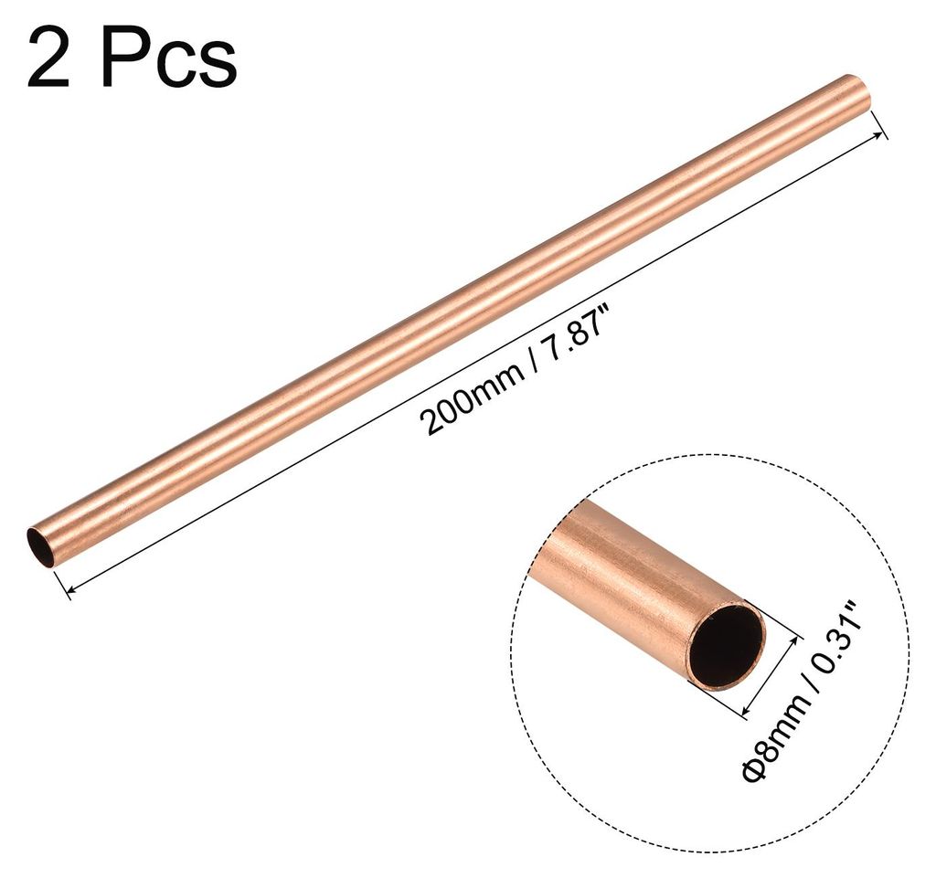 2 Stš¹ck 200mm L?nge Kupferrohr 8mm Au?endurchmesser, Nahtlose Gerades Rohr 0,25mm Wandst?rke, Kupfer Rundrohr fš¹r Industrie Bauwesen Garten H...