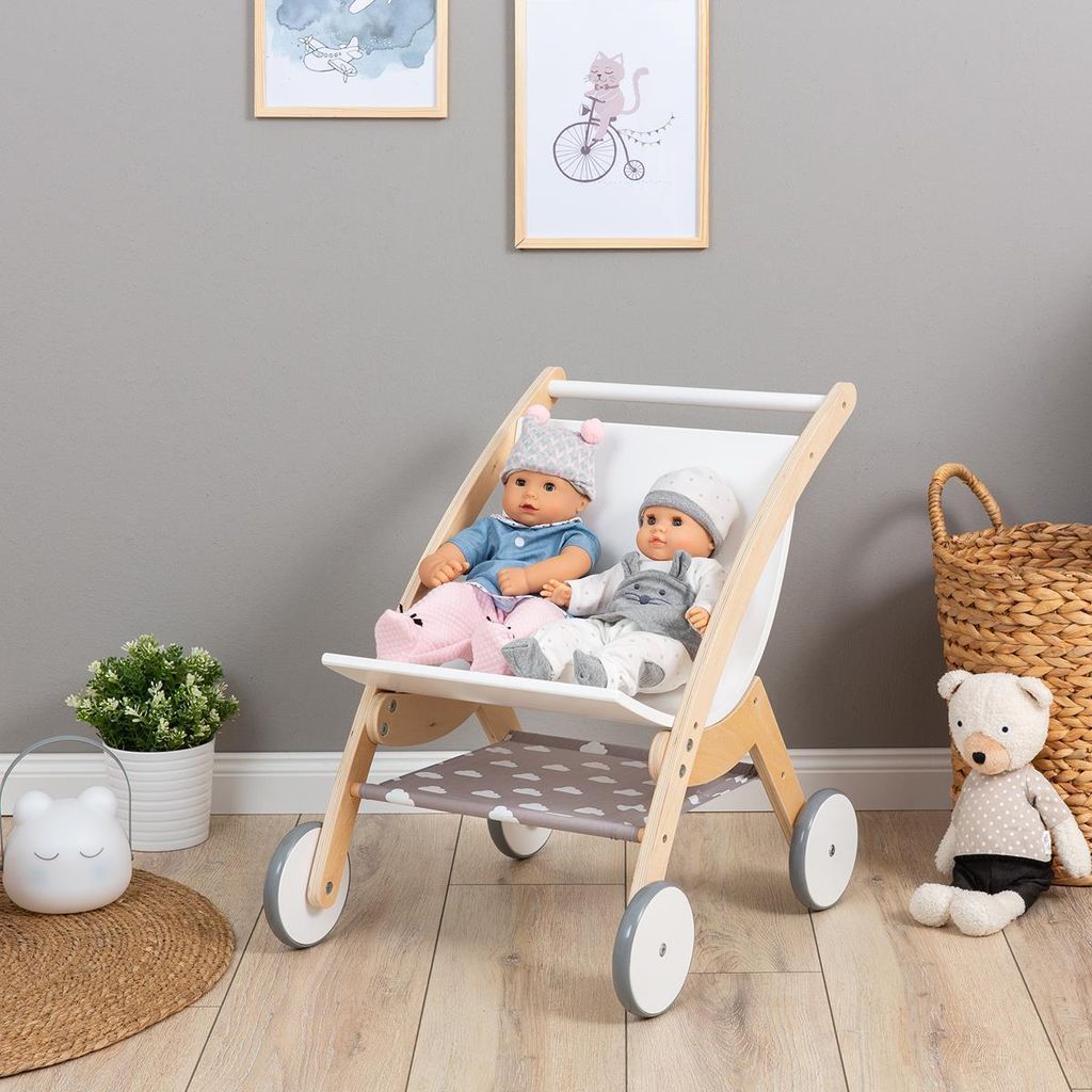 MUSTERKIND Puppen Zwillingswagen Barlia natur aus Holz Produktbild 