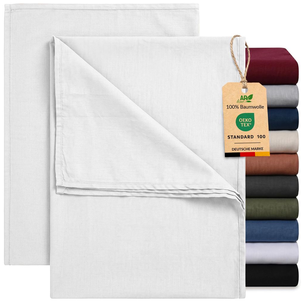 EllaTex 2er Pack Renforcé Bettlaken 140x200 Baumwolle – Betttücher Set ohne Gummizug, Farbe: Weiß