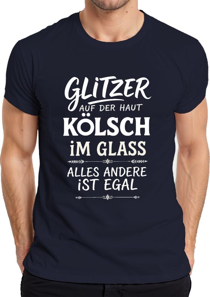 Kölsch Glitzer auf der Haut im Glas Lustig Köln Geschenk Herren T-Shirt, Navy, XXL