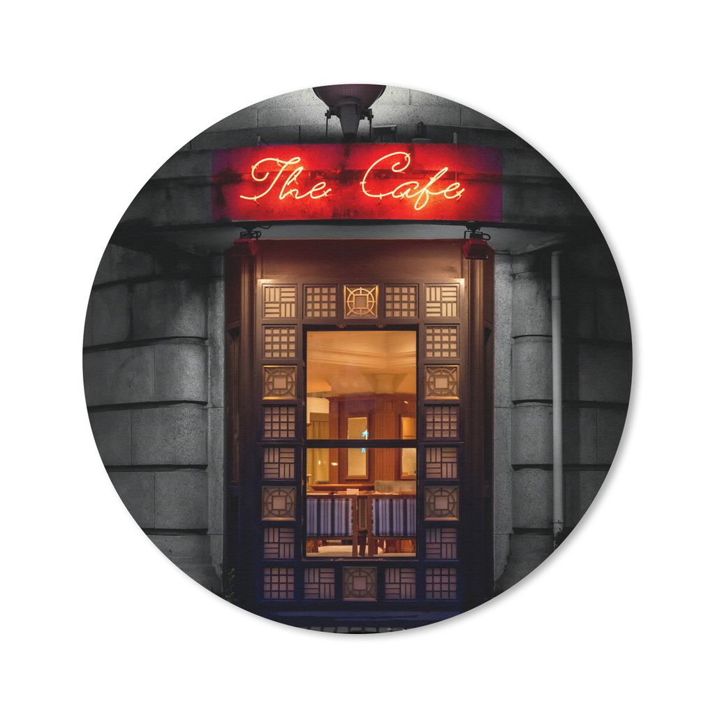 MuchoWow Mauspad Mousepad Tür - Cafe - Rot - Architektur - Neonlicht 40x40 cm - Mousepads - Maus Mat - Pad - Mausunterlage - Schreibtisch Access...