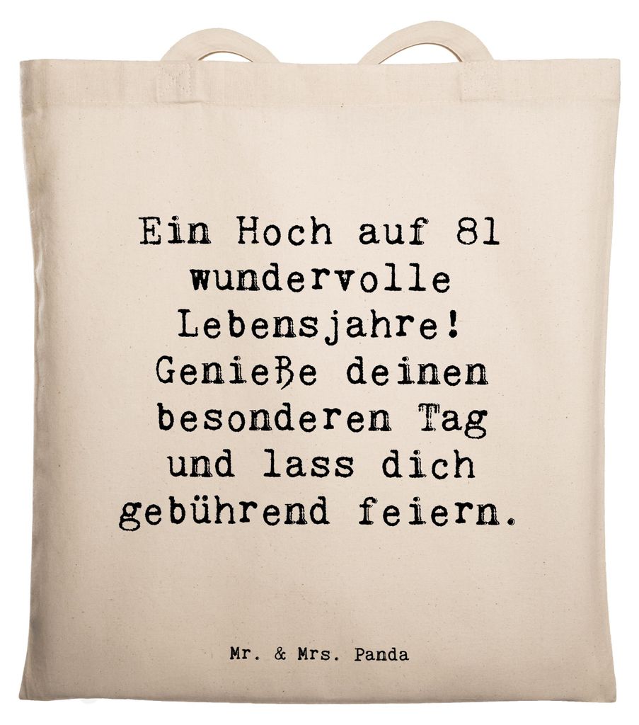 Mr. & Mrs. Panda Tragetasche Spruch 81. Geburtstag - Transparent - Geschenk, Tasche, Schultasche, Alter, Happy Birthday, Feier, wundervolle Lebensj...