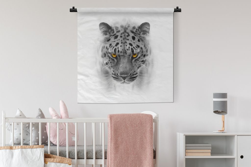 MuchoWow Wandteppich Wandbehang Leopard - Schwarz - Weiß - Tiere 90x90 cm Tapisserie Dekoration Wandtuch - Wandaufhänger