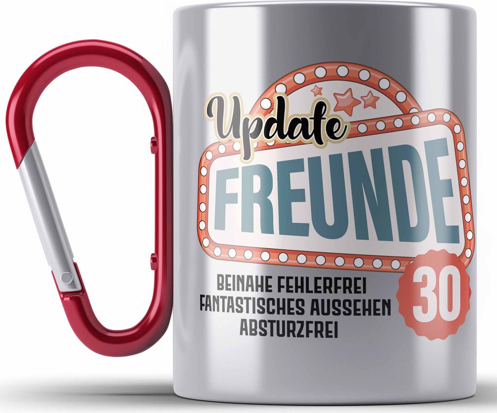 Trendation - 30. Geburtstag Edelstahl Tasse Karabiner Frau Mann Geschenk 30er Geschenkidee 30 Mutter Vater Lustiger Spruch (Rot)