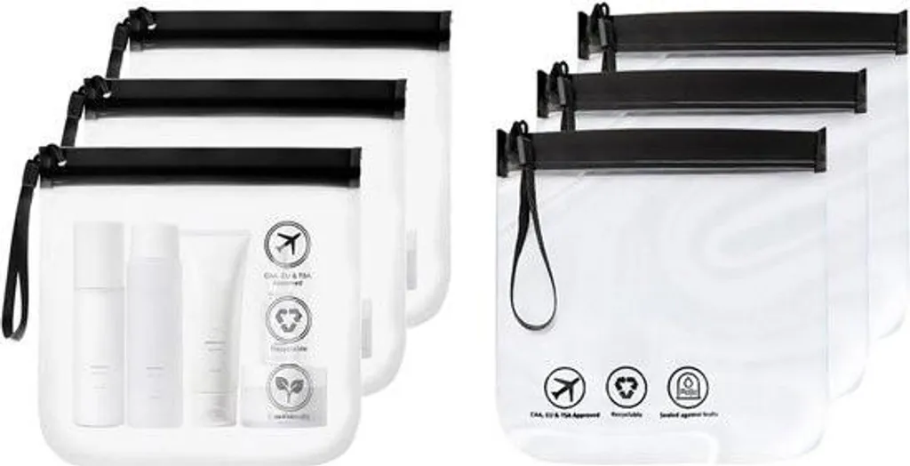 Trousse de toilette anti-fuite en PVC transparent 20x20 cm - Pack de 6
