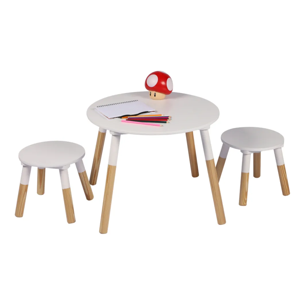 Petit mobilier enfant table et 2 chaises rondes en bois laqué blanc