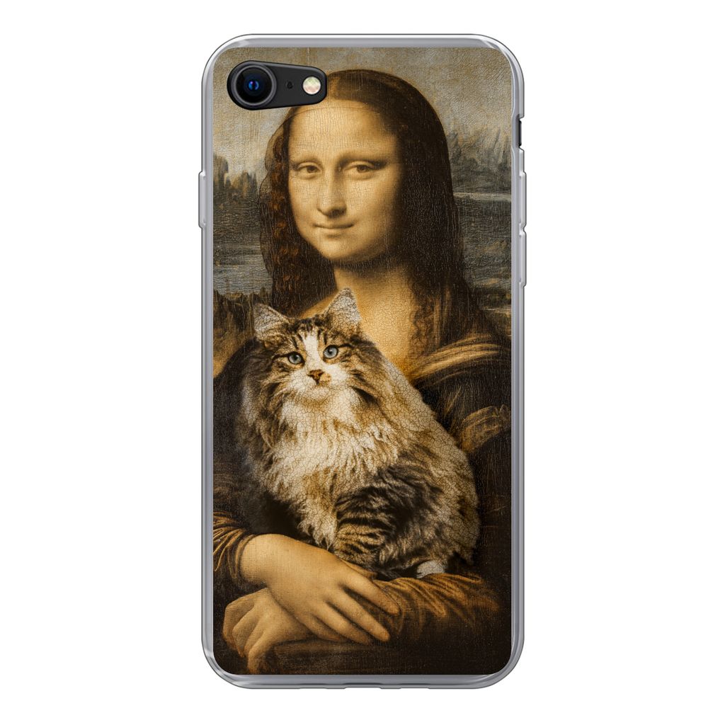 MuchoWow Handyhülle Schutzhülle Hülle für iPhone SE 2020 Mona Lisa - Katze - Leonardo da Vinci - Vintage - Kunstwerk - Alte Meister - Gemäld...